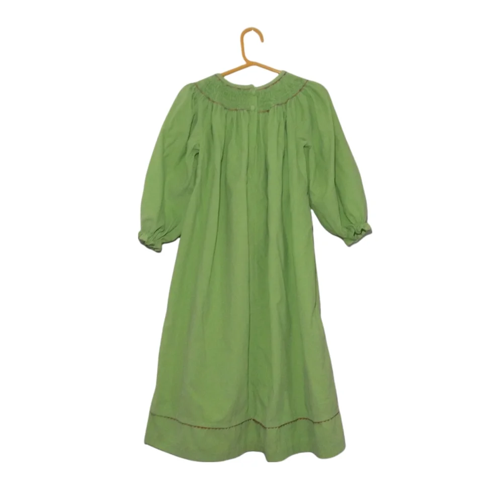 Girls Smocked Corduroy Long Sleeve Green Dress Embroidered Purses 6x